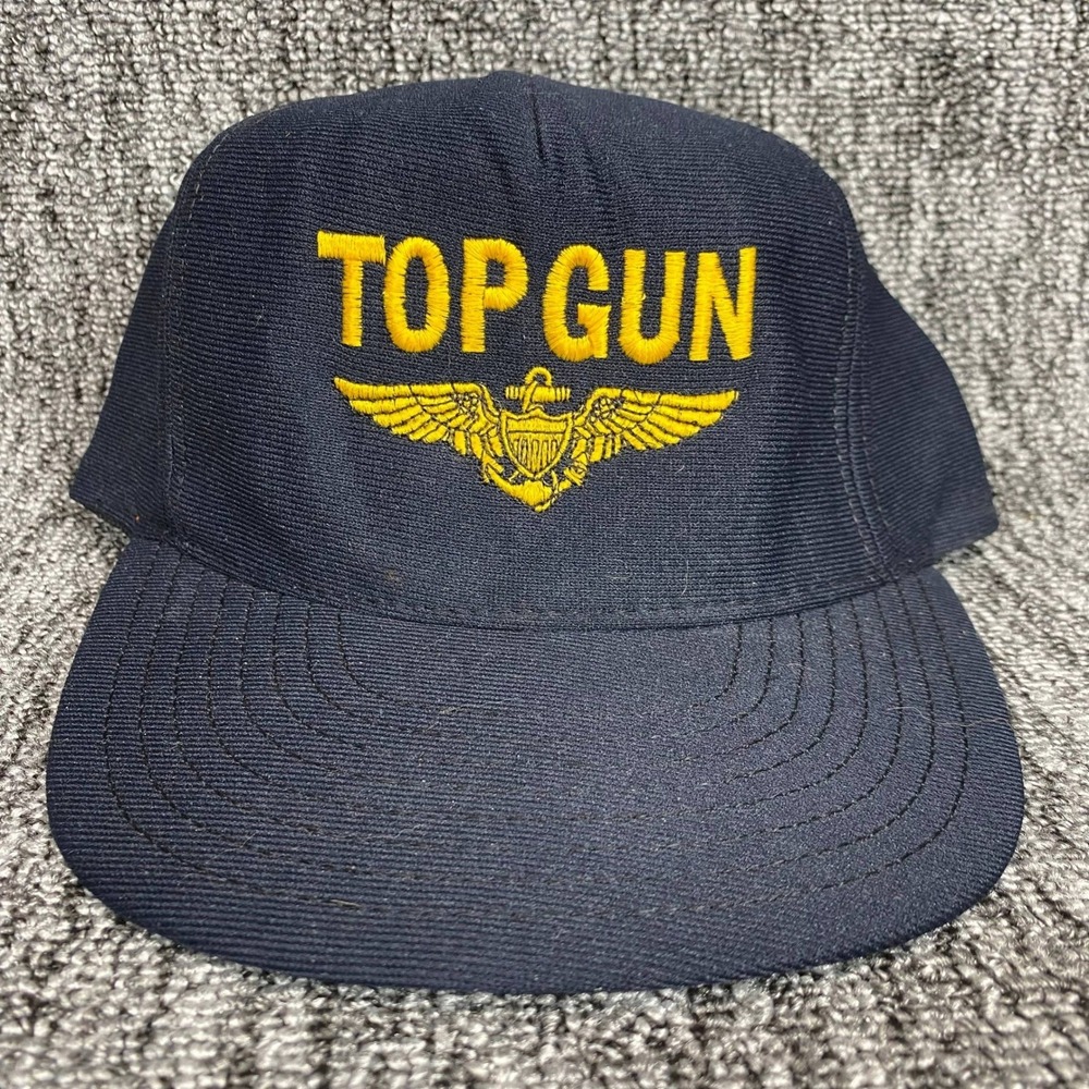 Vintage Top Gun Hat Eagle Crest Made In USA Snapback Cap Navy Blue Movie Promo